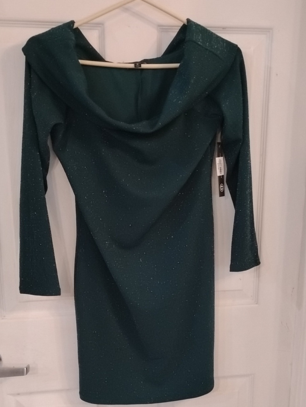 As You Wish Off-the-Shoulder Draped Neckline Glitter Dress, Size: M, NWT